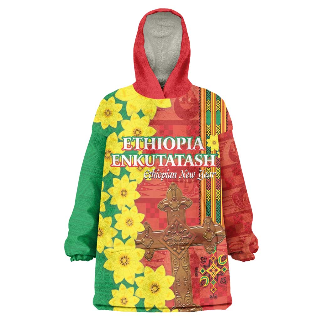 Enkutatash Ethiopia Wearable Blanket Hoodie Melkam Addis Amet Adey Abeba Flower LT14