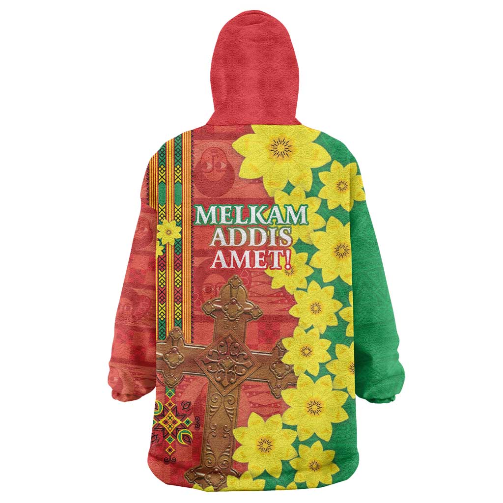 Enkutatash Ethiopia Wearable Blanket Hoodie Melkam Addis Amet Adey Abeba Flower LT14