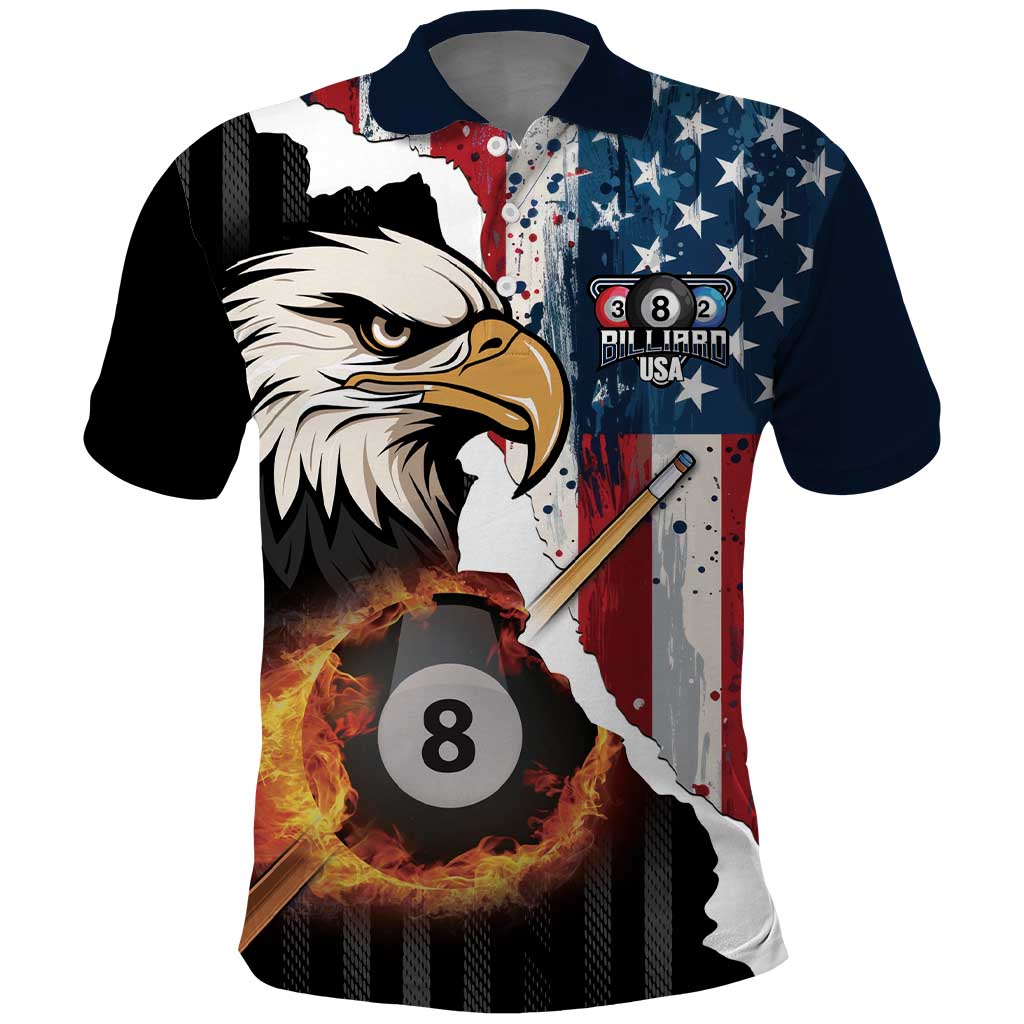 Personalized United States Billiards Polo Shirt Eagle On Fire 8 Ball LT14