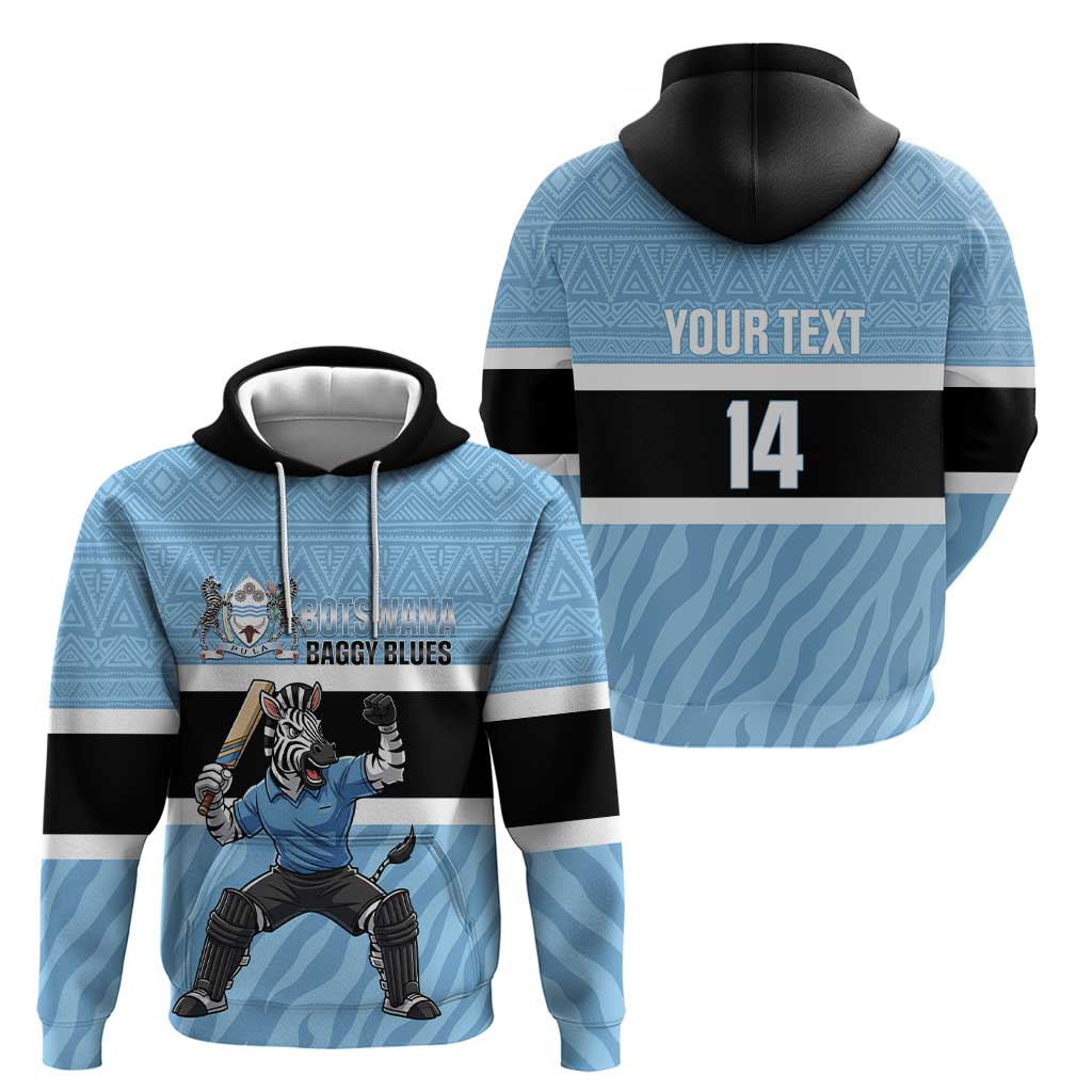 Custom Botswana Cricket Hoodie Go Baggy Blues Zebra Mascot LT14
