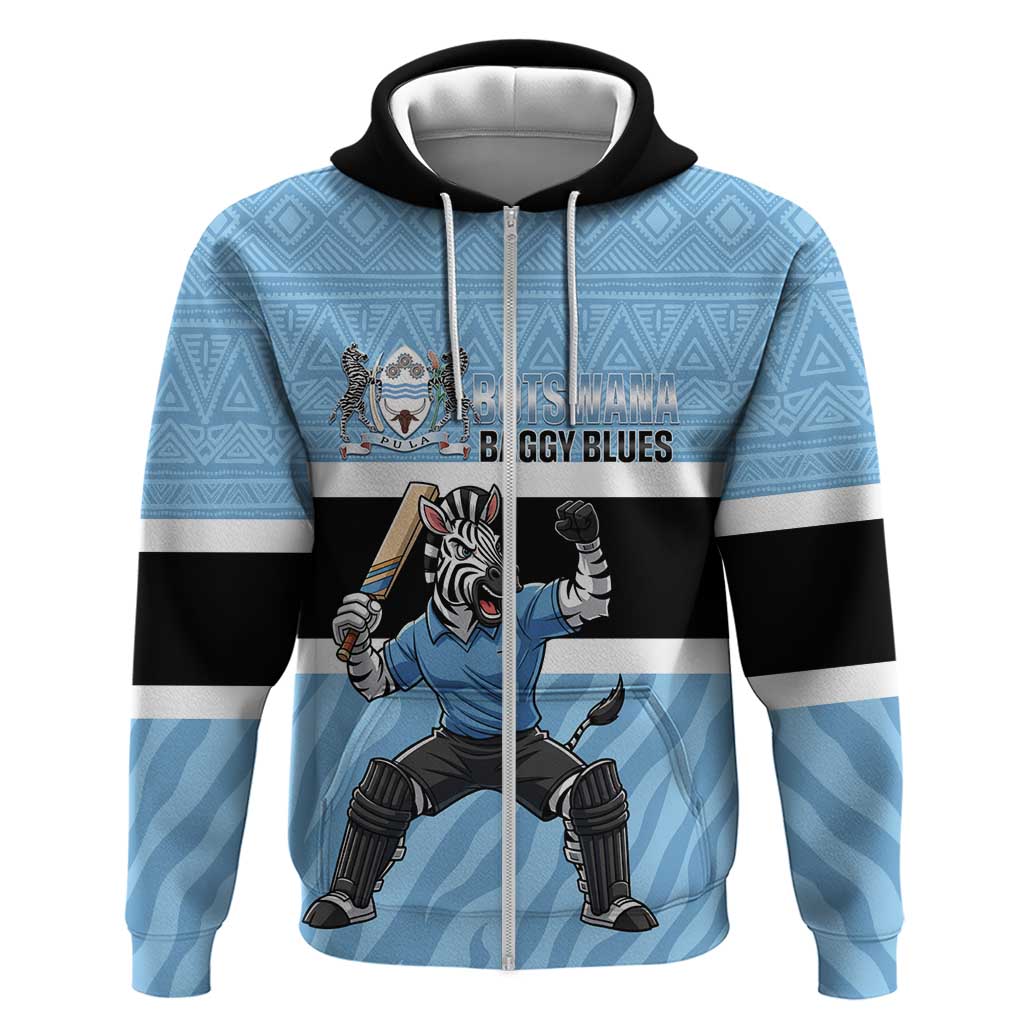 Custom Botswana Cricket Hoodie Go Baggy Blues Zebra Mascot LT14
