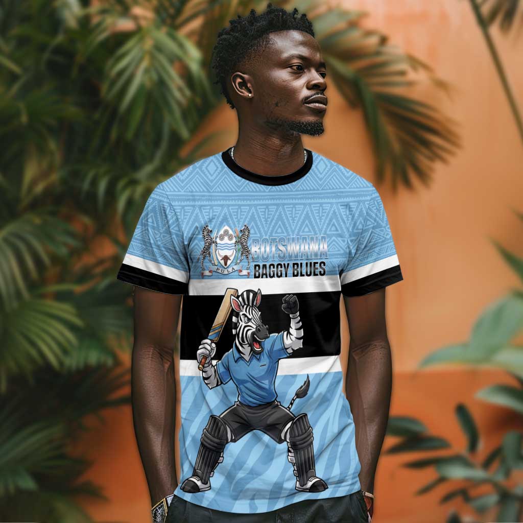 Afro Cricket Botswana Custom T shirt Go Baggy Blues Zebra Mascot LT14