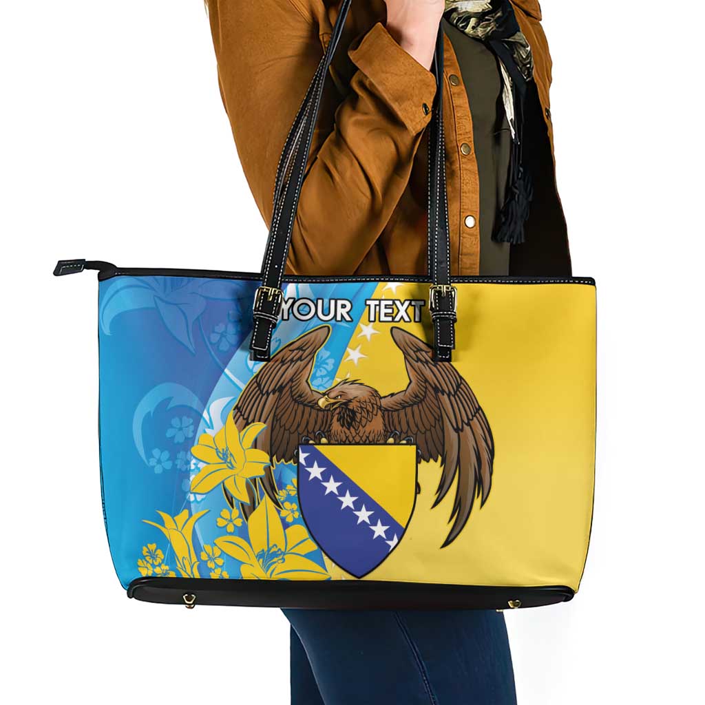 Personalised Bosnia and Herzegovina Independence Day Leather Tote Bag Lilium Bosniacum With Eagle Curve Style LT14