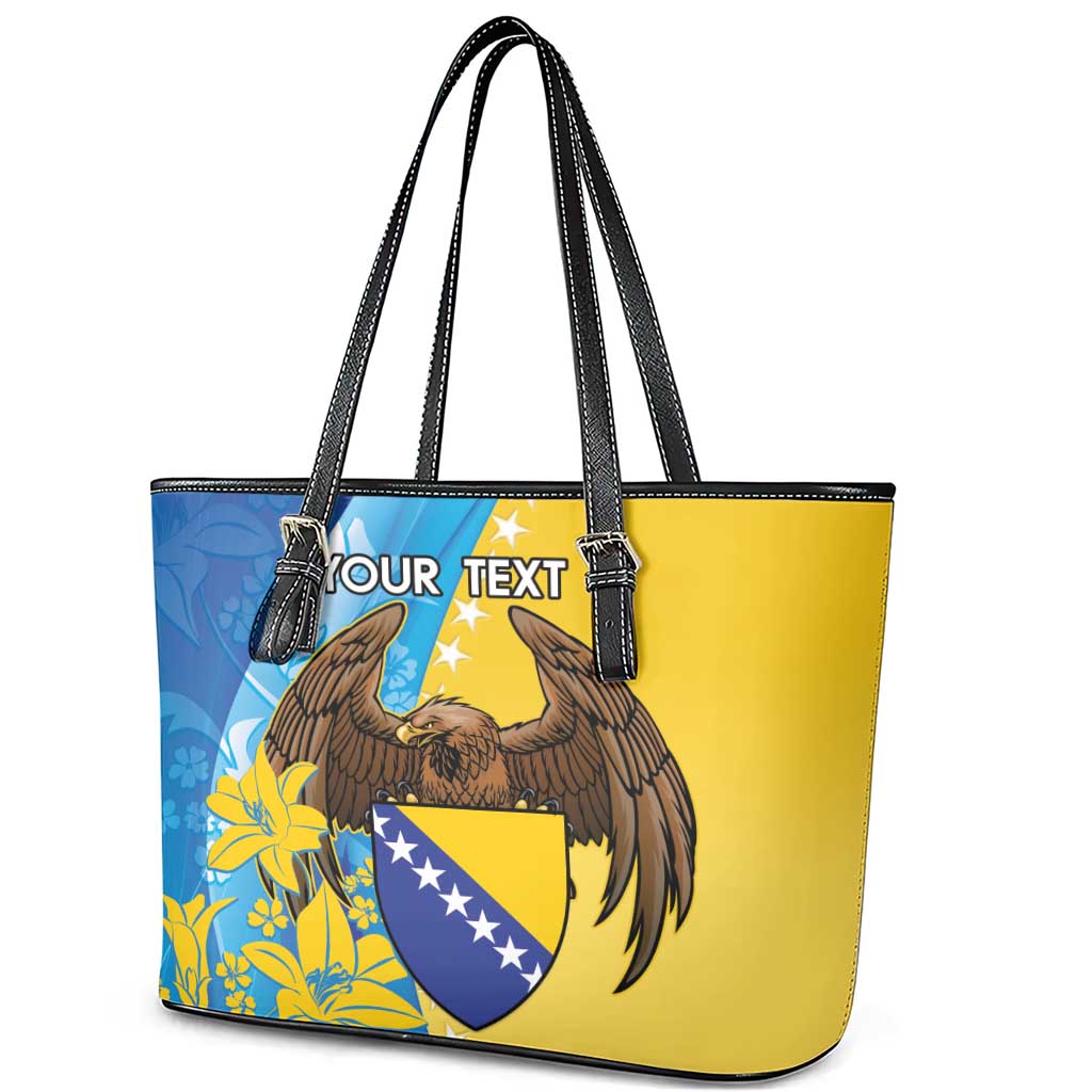 Personalised Bosnia and Herzegovina Independence Day Leather Tote Bag Lilium Bosniacum With Eagle Curve Style LT14