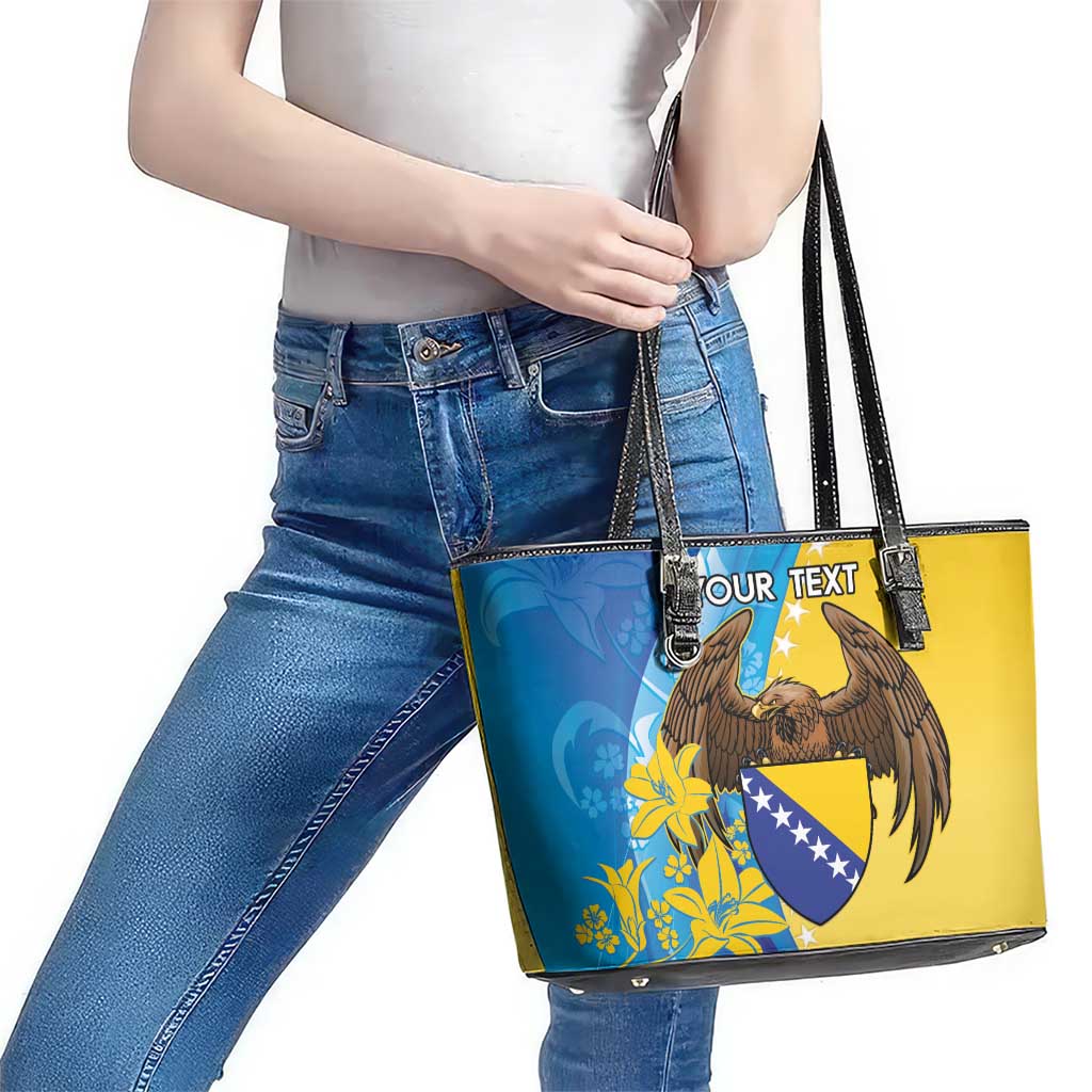 Personalised Bosnia and Herzegovina Independence Day Leather Tote Bag Lilium Bosniacum With Eagle Curve Style LT14