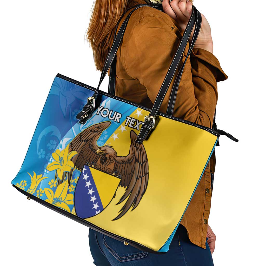 Personalised Bosnia and Herzegovina Independence Day Leather Tote Bag Lilium Bosniacum With Eagle Curve Style LT14
