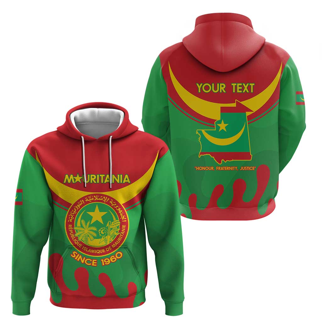 Personalised Mauritania Independence Day Hoodie Coat Of Arms With Map Flag Color LT14