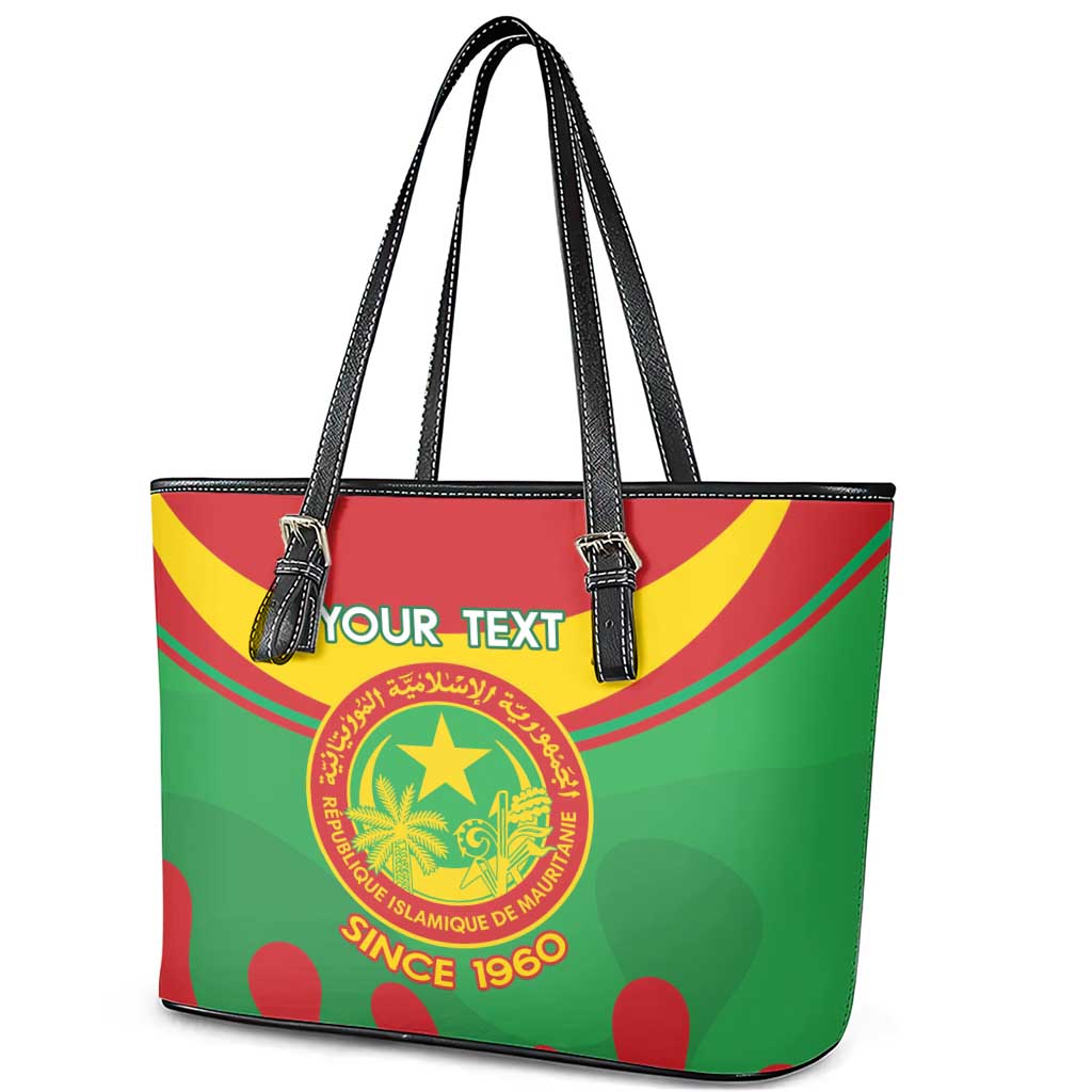 Personalised Mauritania Independence Day Leather Tote Bag Coat Of Arms With Map Flag Color LT14