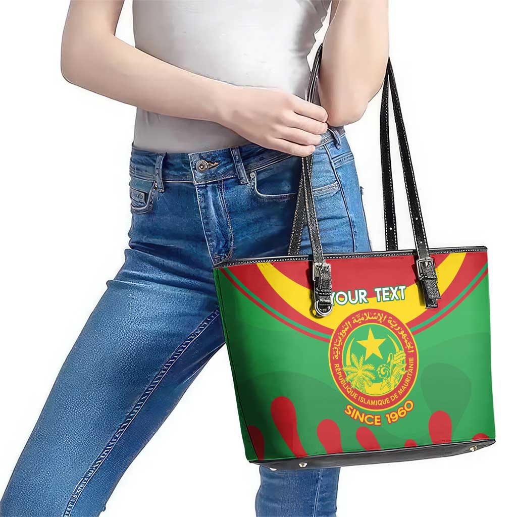Personalised Mauritania Independence Day Leather Tote Bag Coat Of Arms With Map Flag Color LT14