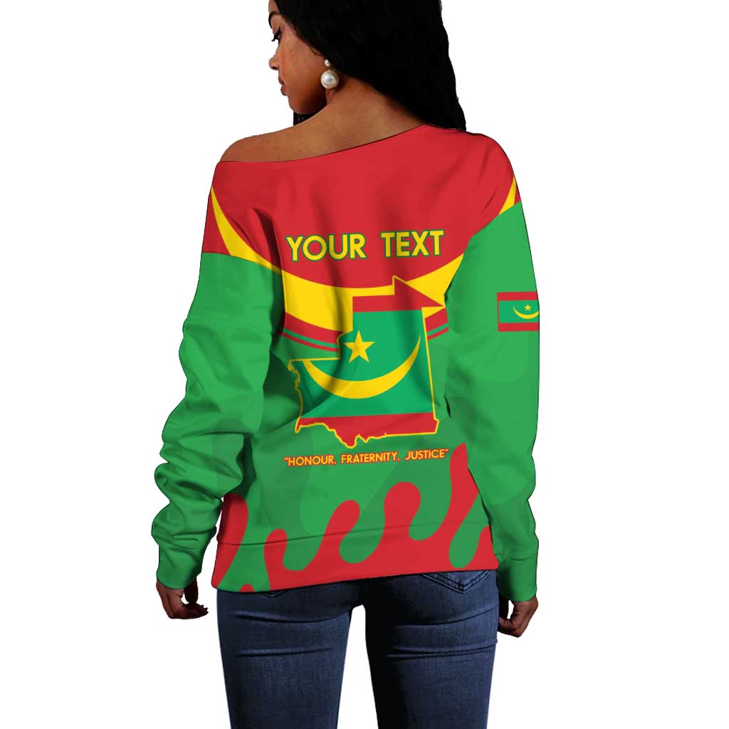 Personalized Mauritania Off Shoulder Sweater Map Flag - Independence Day 1960 LT14