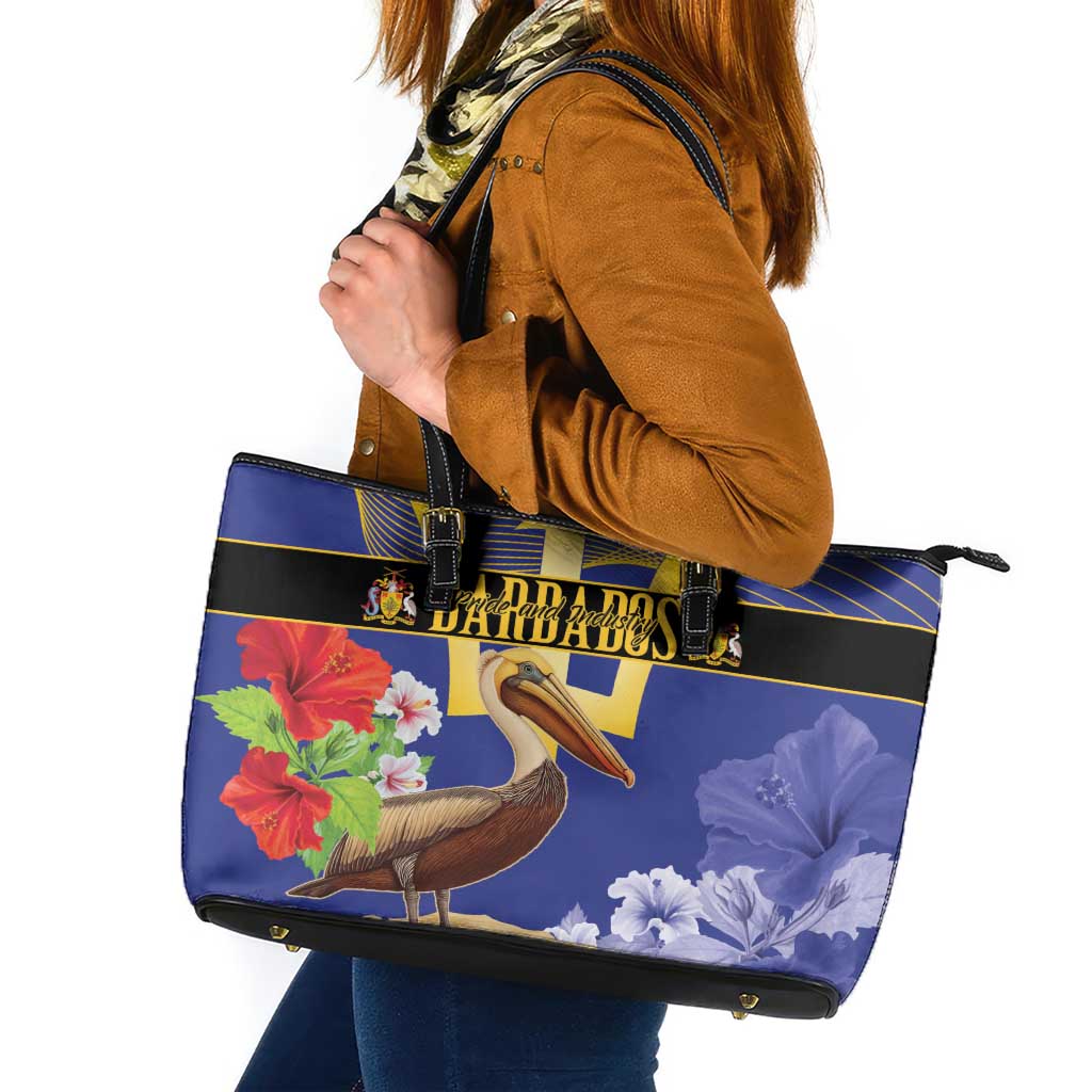 Barbados Independence Day Leather Tote Bag 30 November Brown Pelican With Trident LT14