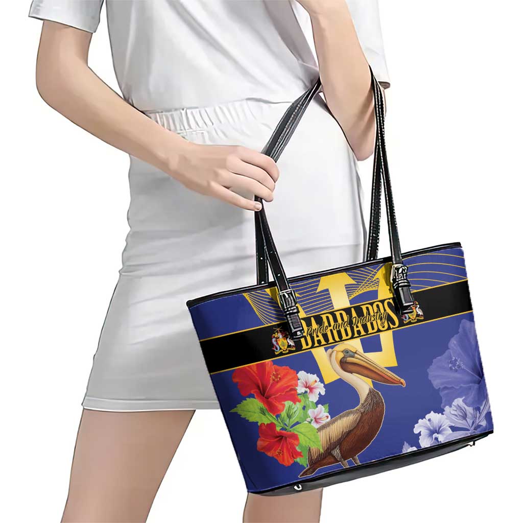 Barbados Independence Day Leather Tote Bag 30 November Brown Pelican With Trident LT14