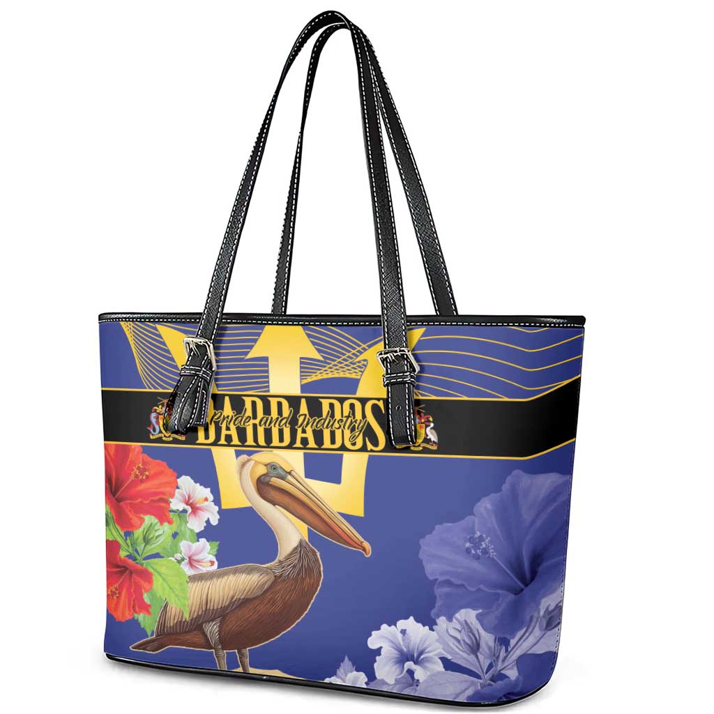 Barbados Independence Day Leather Tote Bag 30 November Brown Pelican With Trident LT14