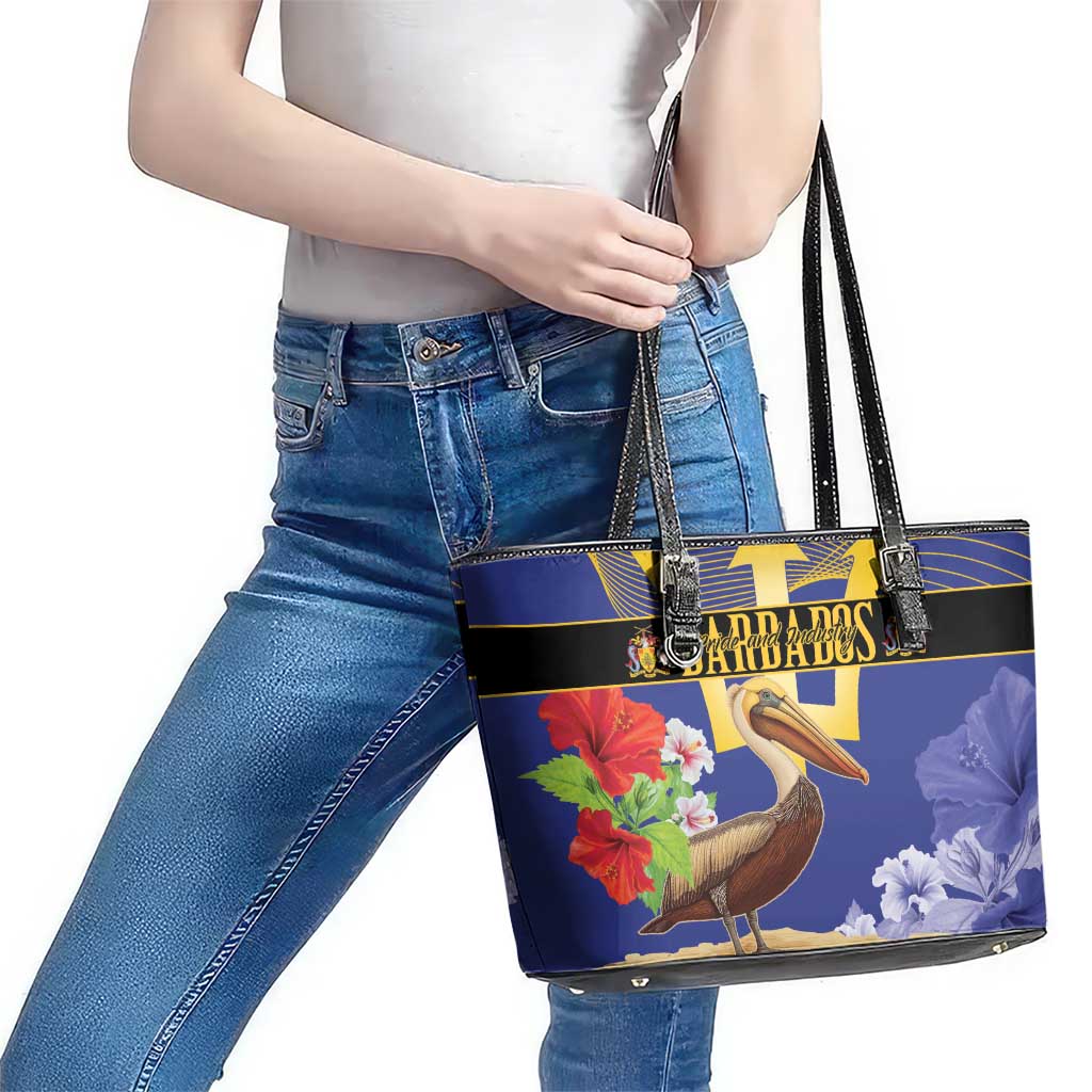 Barbados Independence Day Leather Tote Bag 30 November Brown Pelican With Trident LT14