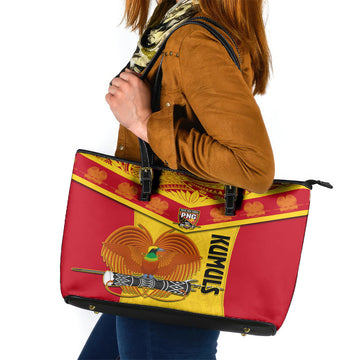 Custom Papua New Guinea Rugby Leather Tote Bag 2023 Go Kumuls Pacific Dynamic Style LT14