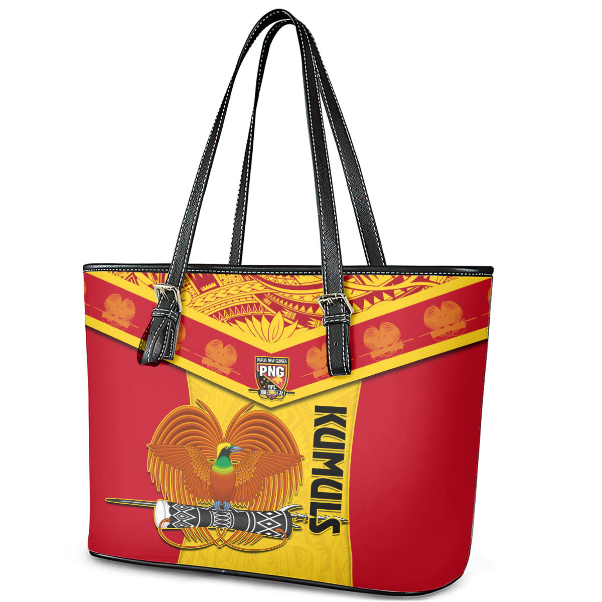 Custom Papua New Guinea Rugby Leather Tote Bag 2023 Go Kumuls Pacific Dynamic Style LT14