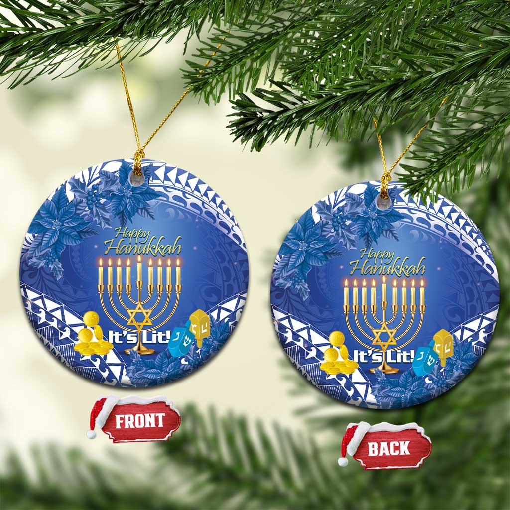 Hanukkah Jewish Festival Ceramic Ornament It's Lit - Polynesian Pattern LT14