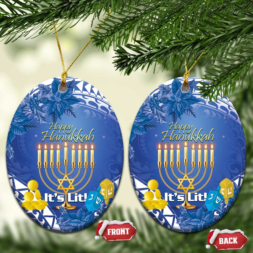 Hanukkah Jewish Festival Ceramic Ornament It's Lit - Polynesian Pattern LT14