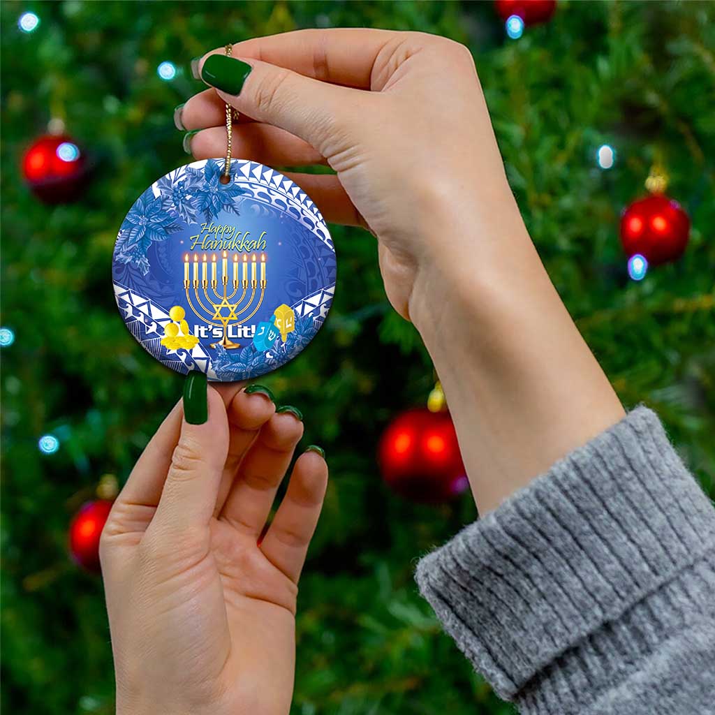 Hanukkah Jewish Festival Ceramic Ornament It's Lit - Polynesian Pattern LT14