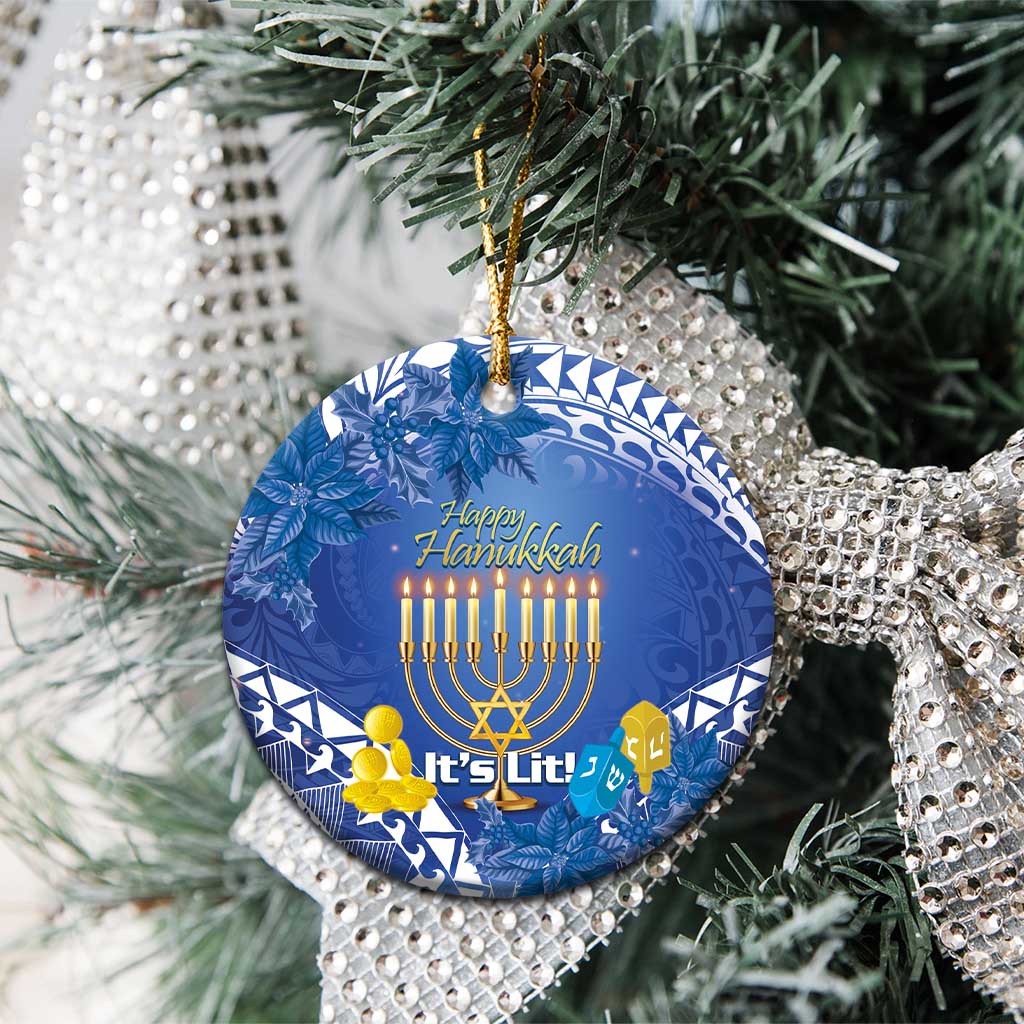 Hanukkah Jewish Festival Ceramic Ornament It's Lit - Polynesian Pattern LT14