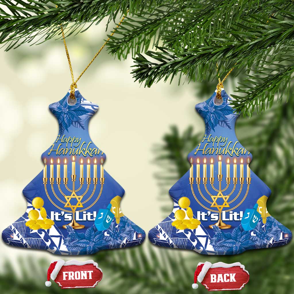 Hanukkah Jewish Festival Ceramic Ornament It's Lit - Polynesian Pattern LT14