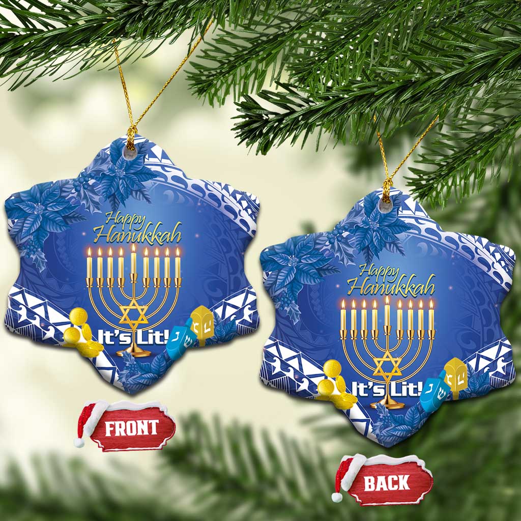 Hanukkah Jewish Festival Ceramic Ornament It's Lit - Polynesian Pattern LT14