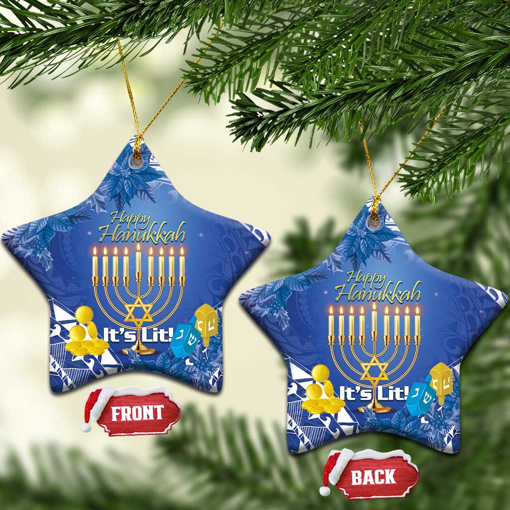 Hanukkah Jewish Festival Ceramic Ornament It's Lit - Polynesian Pattern LT14