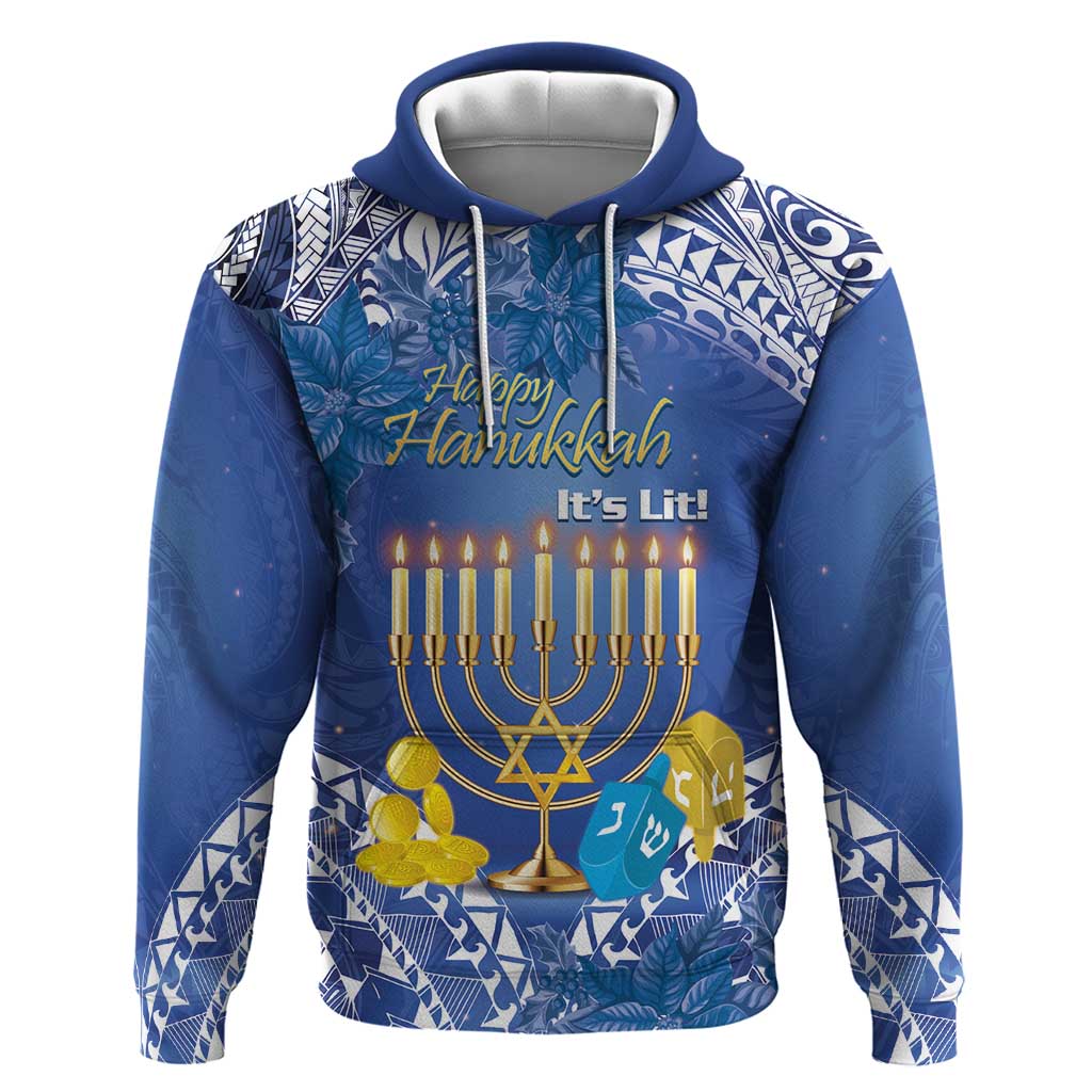 Personalised Hanukkah Jewish Festival Hoodie It's Lit - Polynesian Pattern LT14