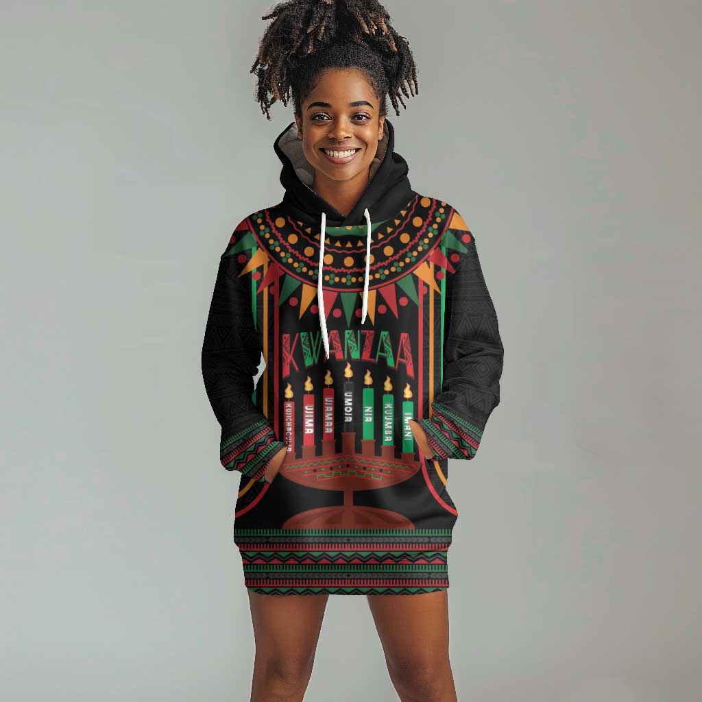 Personalized Afro-American Kwanzaa Hoodie Dress Kinara Candles African Pattern LT14