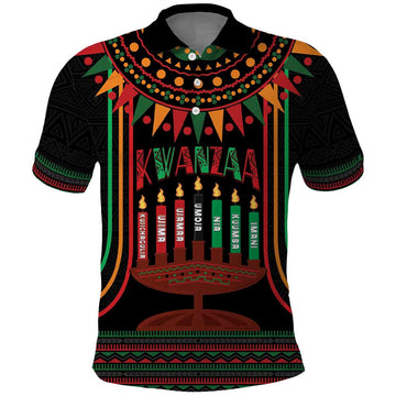 Personalized African-American Kwanzaa Polo Shirt Kinara Candles African Pattern LT14