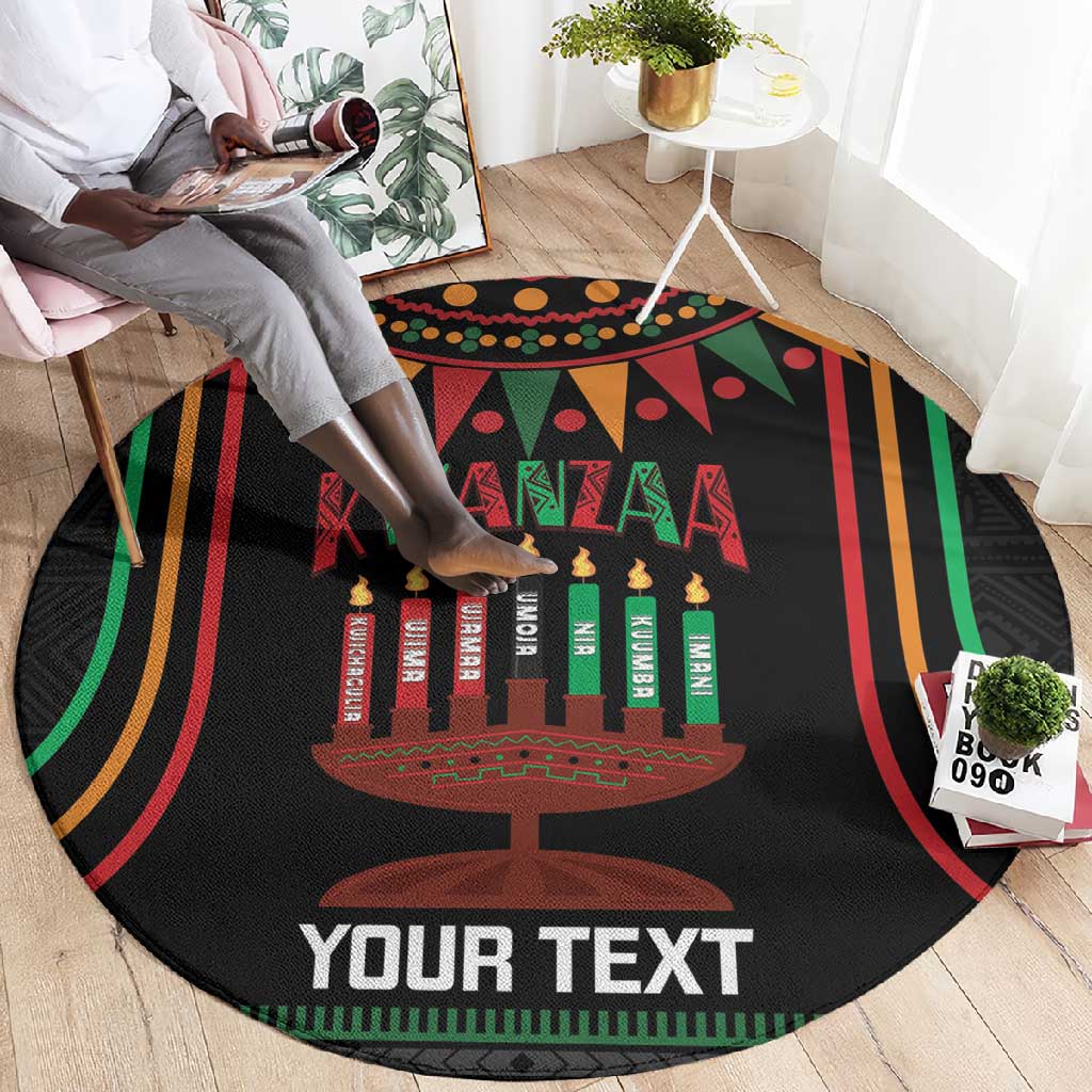 Personalized Afro-American Kwanzaa Round Carpet Kinara Candles African Pattern LT14