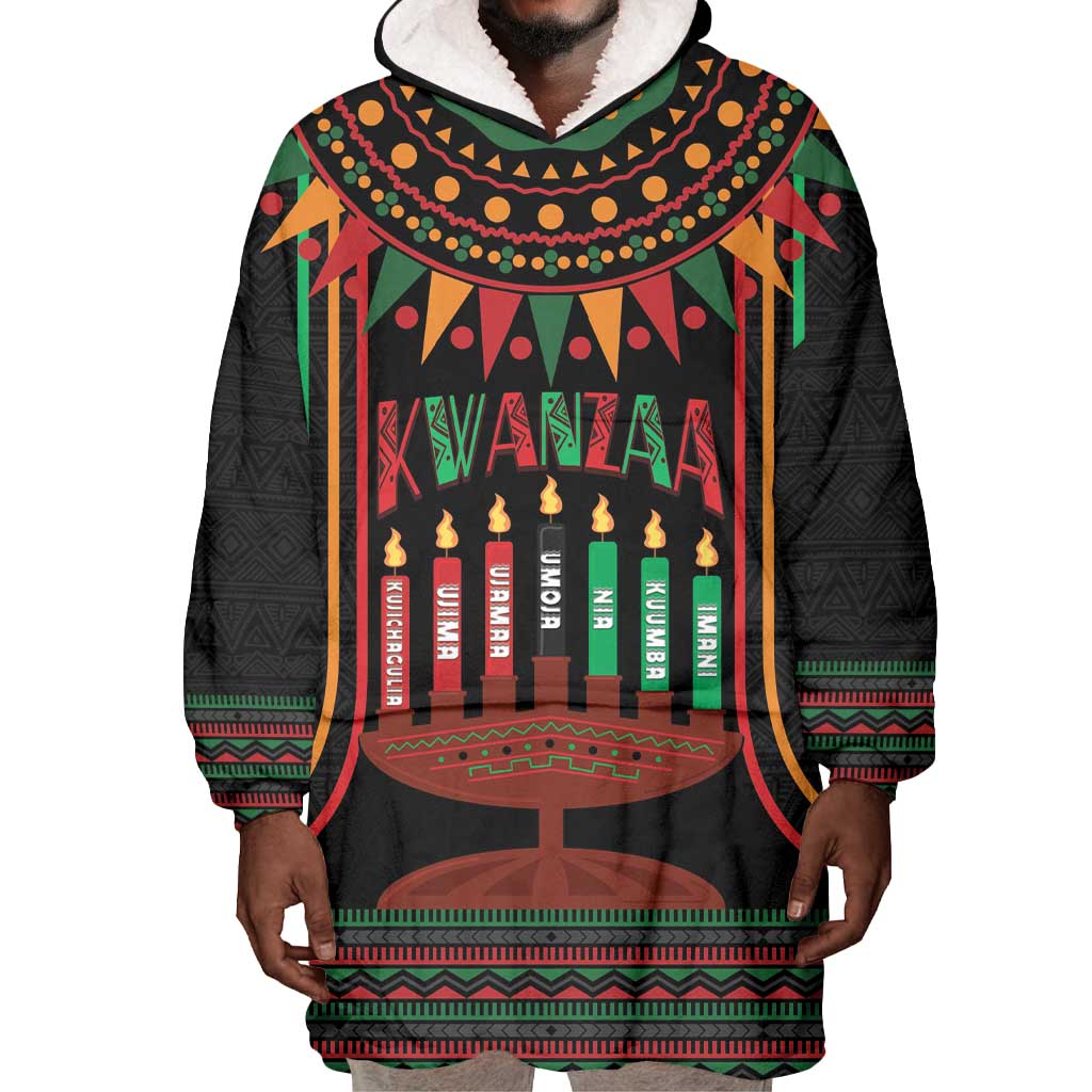 Personalized Afro-American Kwanzaa Wearable Blanket Hoodie Kinara Candles African Pattern LT14