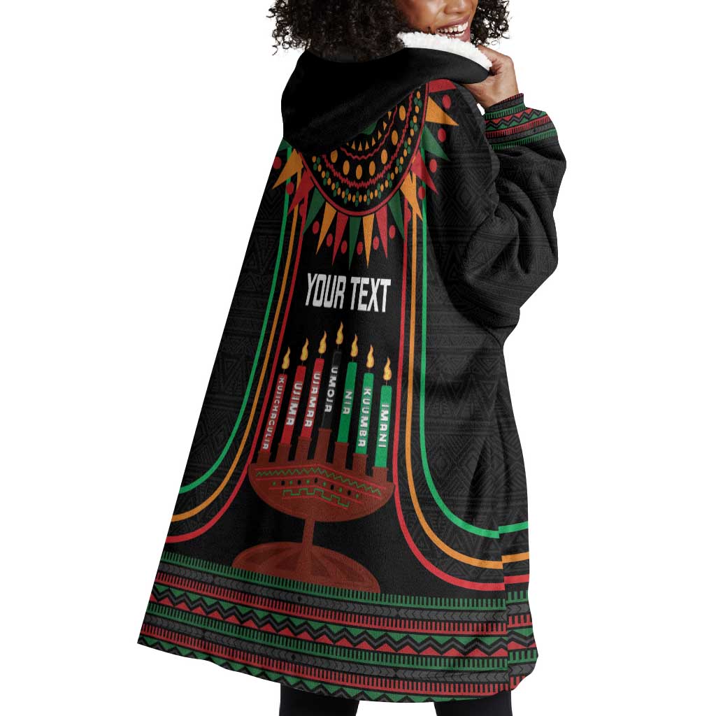 Personalized Afro-American Kwanzaa Wearable Blanket Hoodie Kinara Candles African Pattern LT14