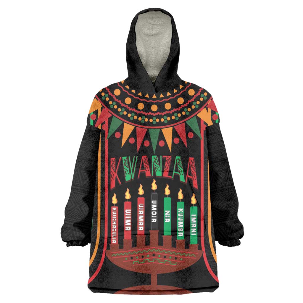 Personalized Afro-American Kwanzaa Wearable Blanket Hoodie Kinara Candles African Pattern LT14