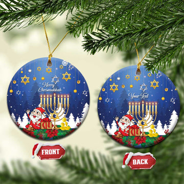 Personalised Merry Chrismukkah Ceramic Ornament Hanukkah Memorah Mix Poinsettia LT14