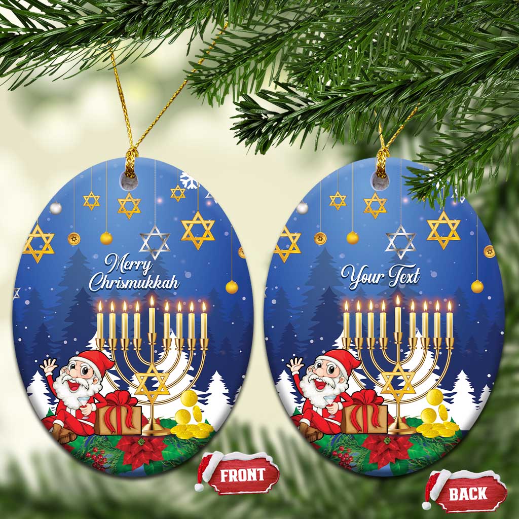 Personalised Merry Chrismukkah Ceramic Ornament Hanukkah Memorah Mix Poinsettia LT14