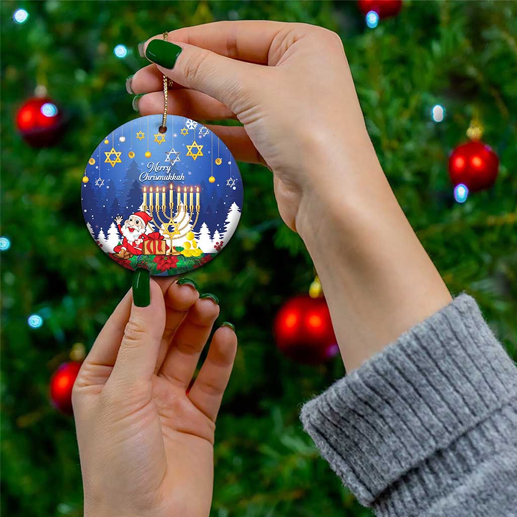 Personalised Merry Chrismukkah Ceramic Ornament Hanukkah Memorah Mix Poinsettia LT14