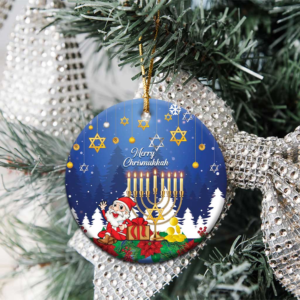 Personalised Merry Chrismukkah Ceramic Ornament Hanukkah Memorah Mix Poinsettia LT14