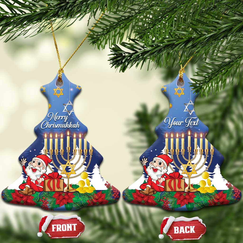 Personalised Merry Chrismukkah Ceramic Ornament Hanukkah Memorah Mix Poinsettia LT14