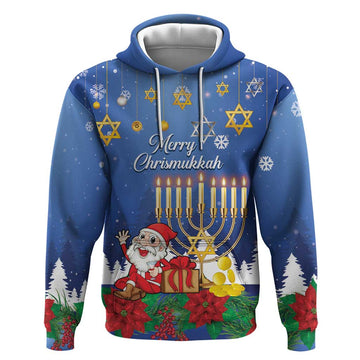 Personalised Merry Chrismukkah Hoodie Hanukkah Memorah Mix Poinsettia LT14