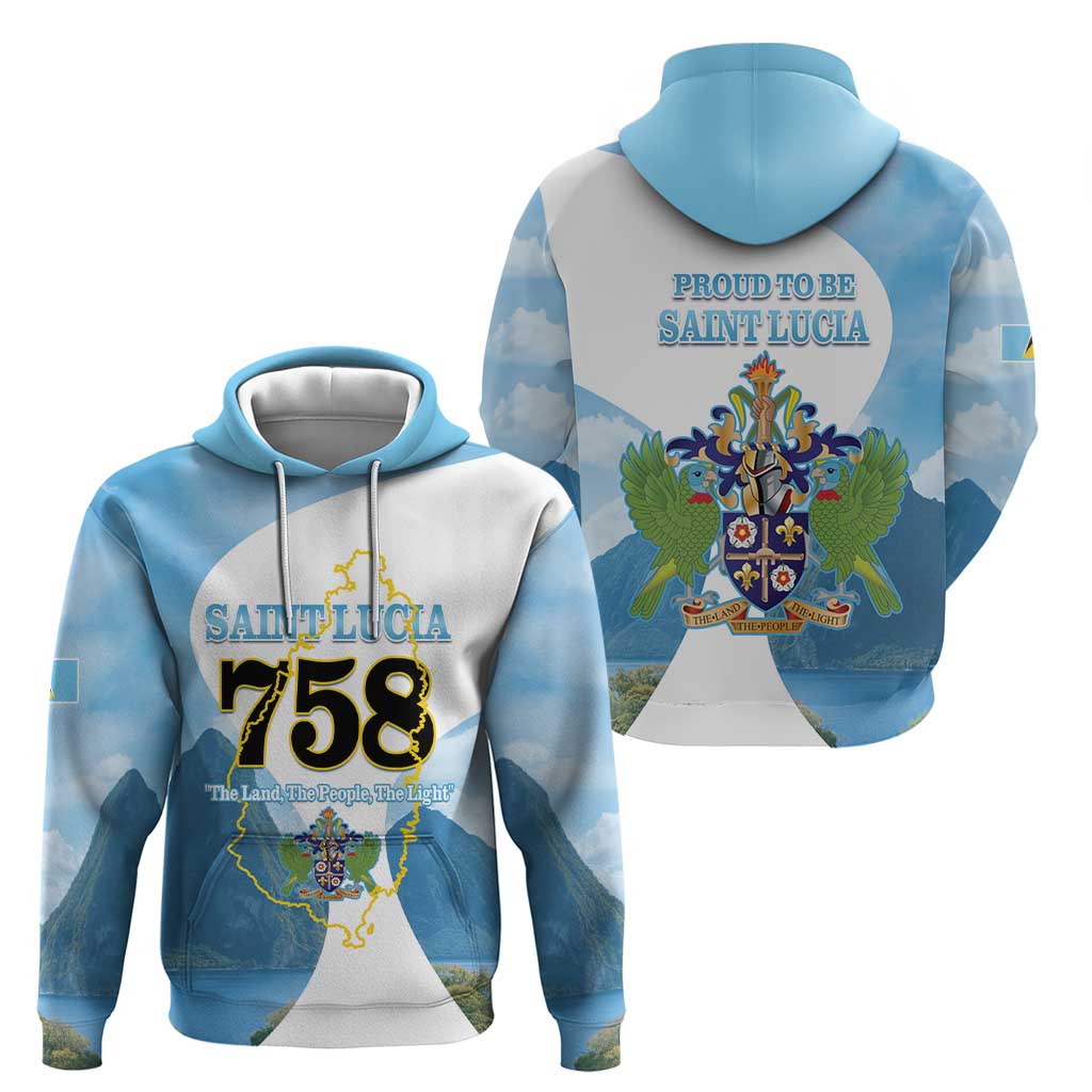 Proud To Be Saint Lucia 758 Hoodie Pitons With Map LT14