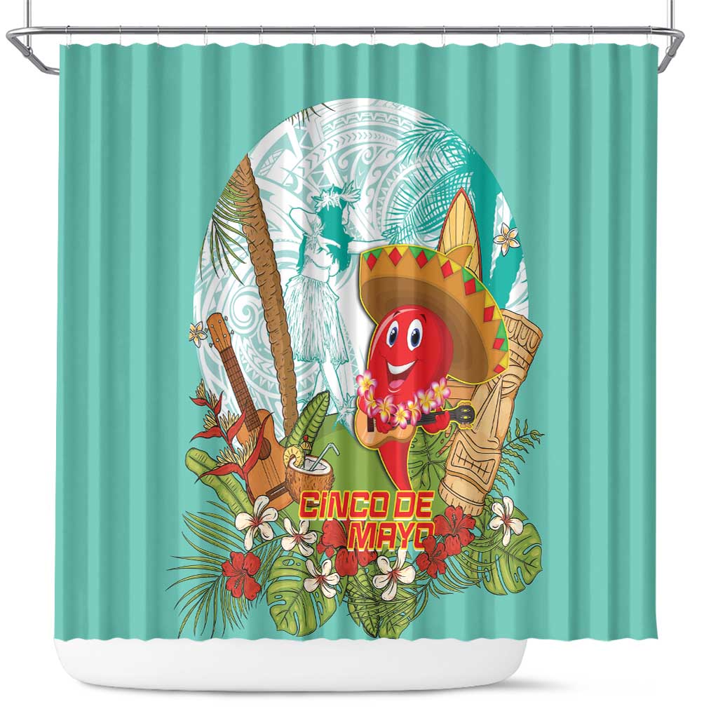 Hawaii Cinco de Mayo Shower Curtain Chili Pepper Hula Girl Tropical Vibes LT14