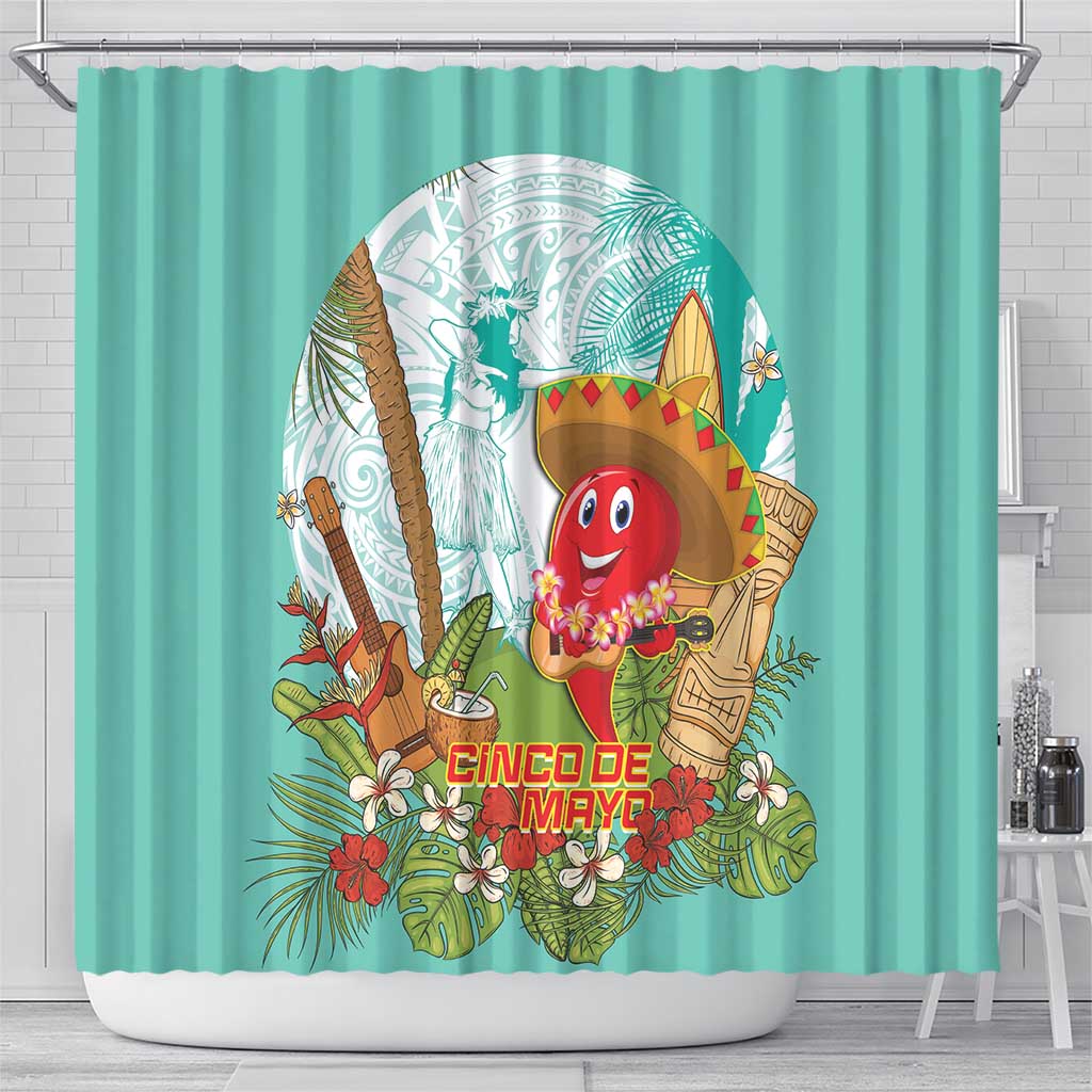 Hawaii Cinco de Mayo Shower Curtain Chili Pepper Hula Girl Tropical Vibes LT14