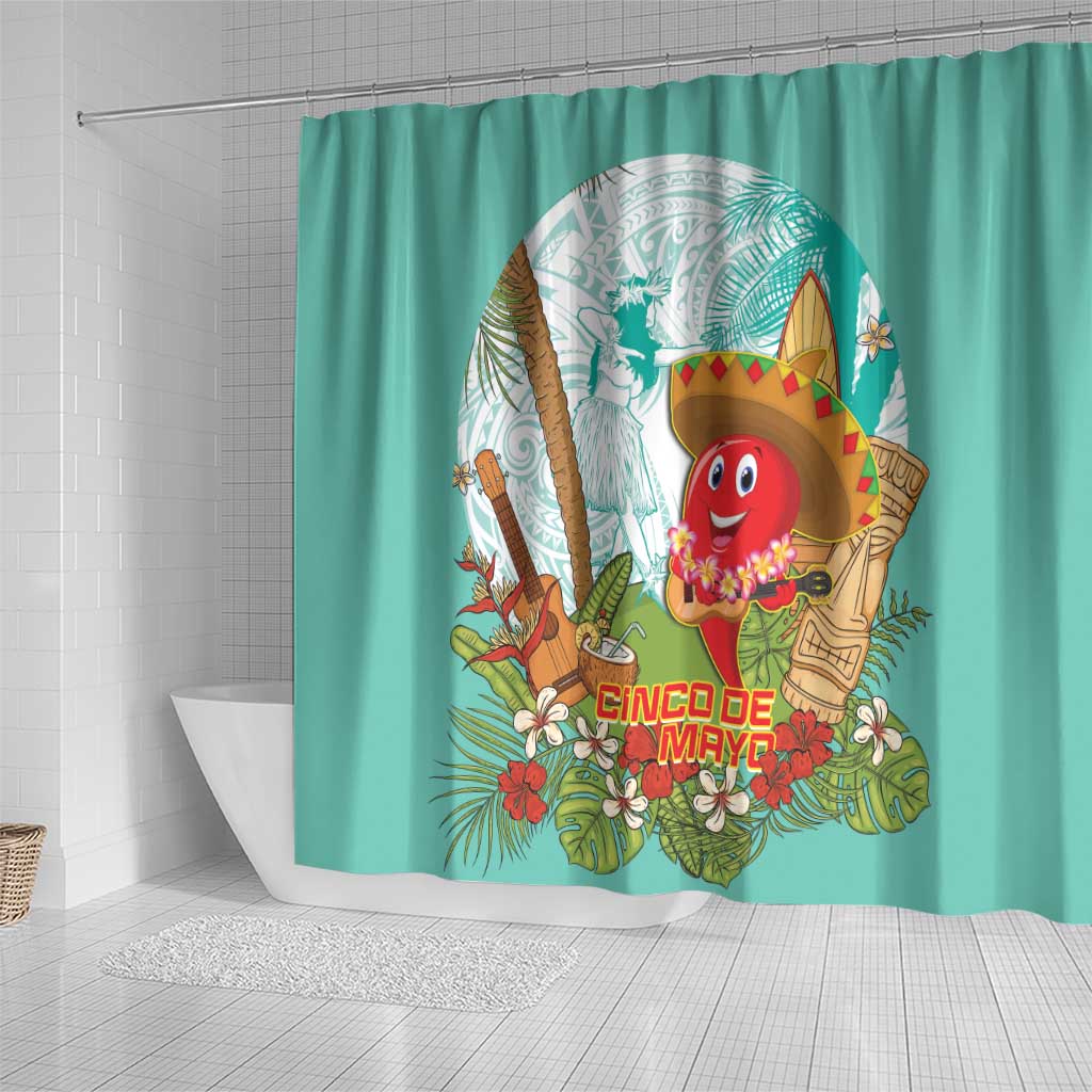 Hawaii Cinco de Mayo Shower Curtain Chili Pepper Hula Girl Tropical Vibes LT14