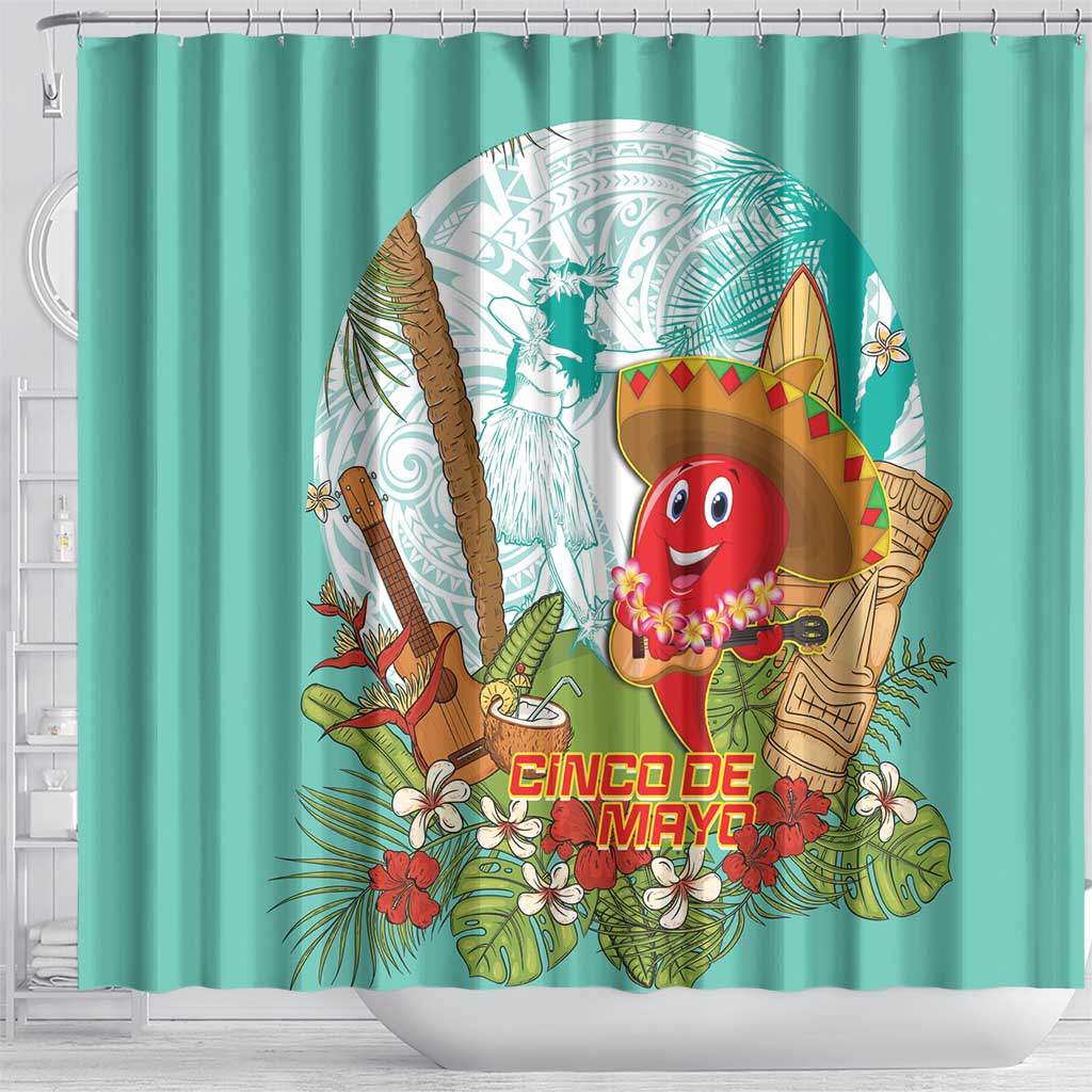 Hawaii Cinco de Mayo Shower Curtain Chili Pepper Hula Girl Tropical Vibes LT14