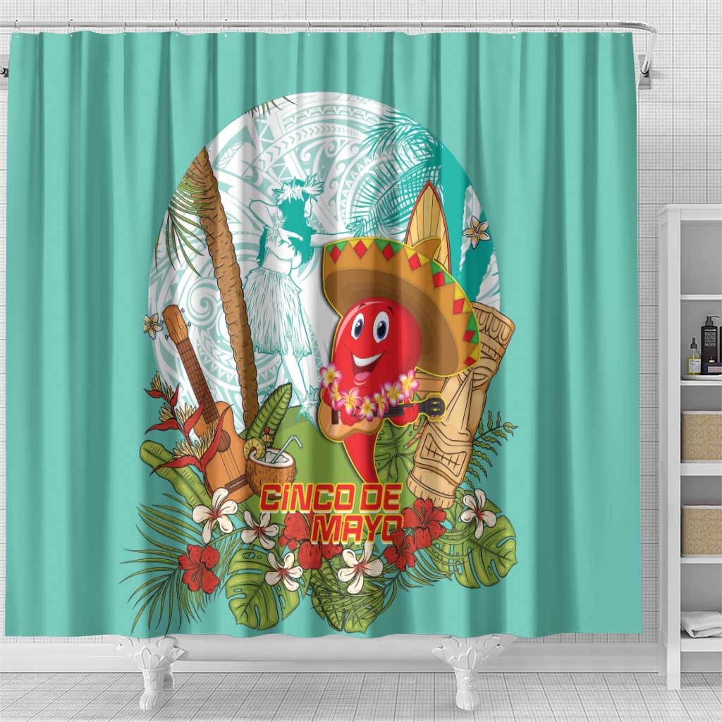 Hawaii Cinco de Mayo Shower Curtain Chili Pepper Hula Girl Tropical Vibes LT14