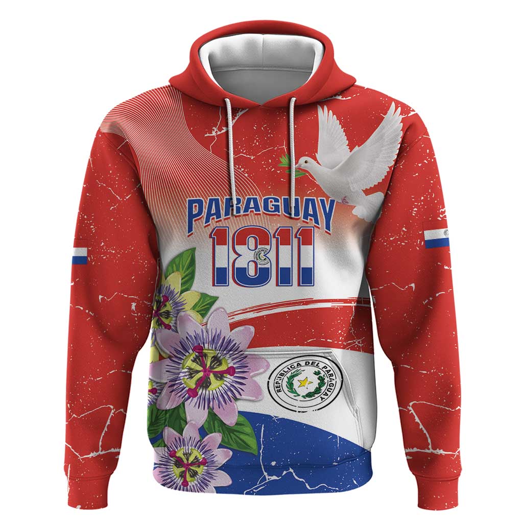 Paraguay 1811 Independence Day Hoodie Grunge Flag Mix Passion Flowers LT14