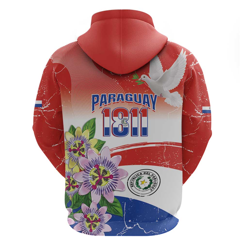 Paraguay 1811 Independence Day Hoodie Grunge Flag Mix Passion Flowers LT14