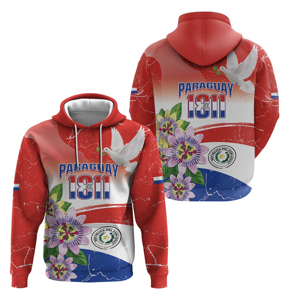 Paraguay 1811 Independence Day Hoodie Grunge Flag Mix Passion Flowers LT14