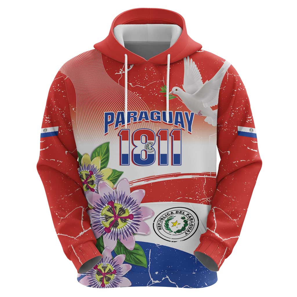 Paraguay 1811 Independence Day Hoodie Grunge Flag Mix Passion Flowers LT14